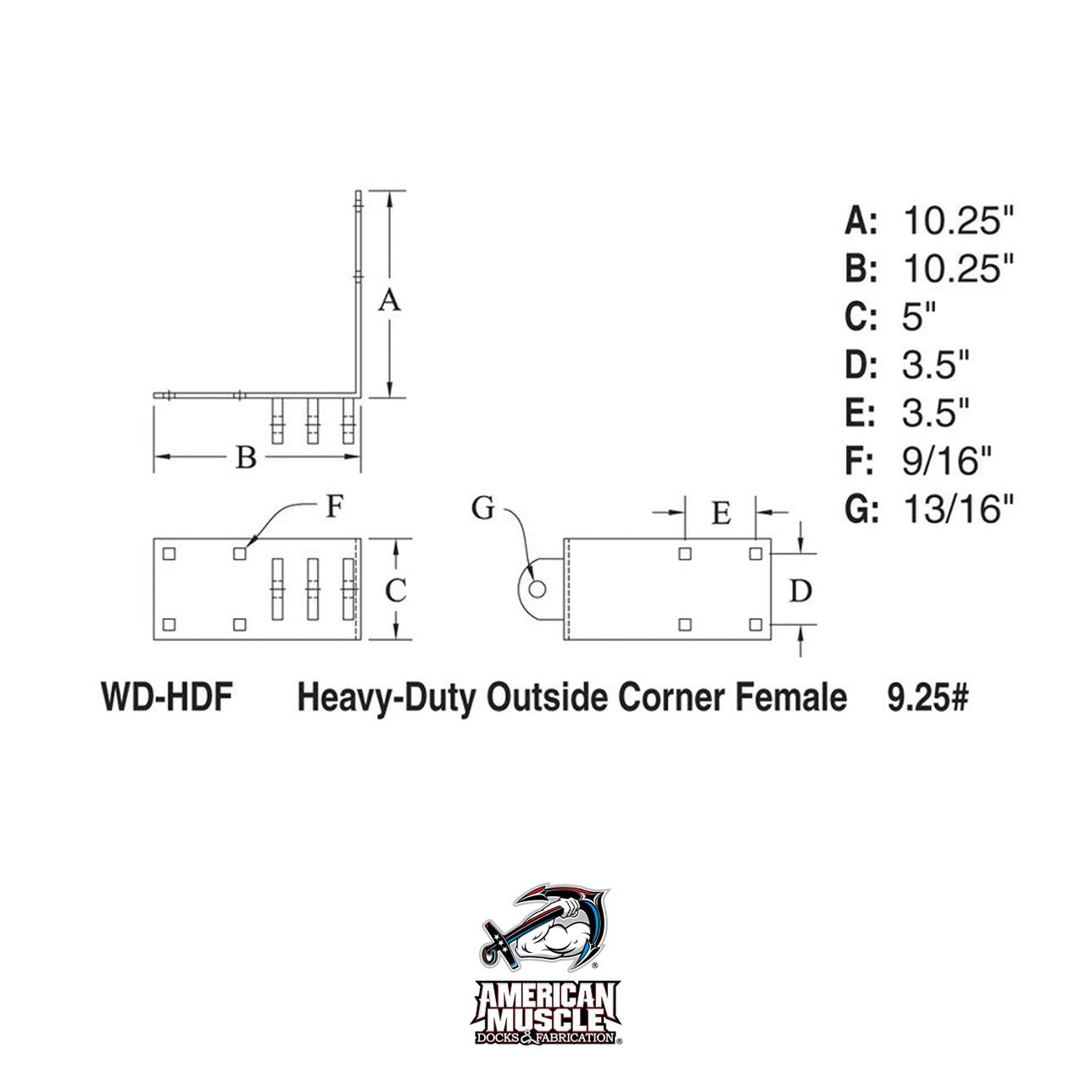 Outside Corner Female - Heavy Duty - American Muscle Docks & Fabrication