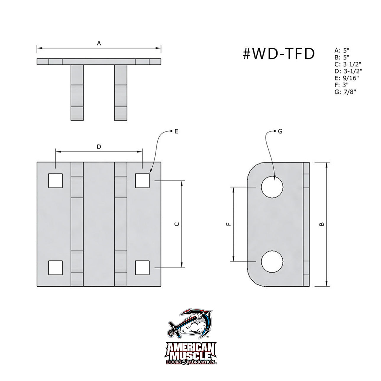 Non - Articulating Double Pin Bracket Female - American Muscle Docks & Fabrication