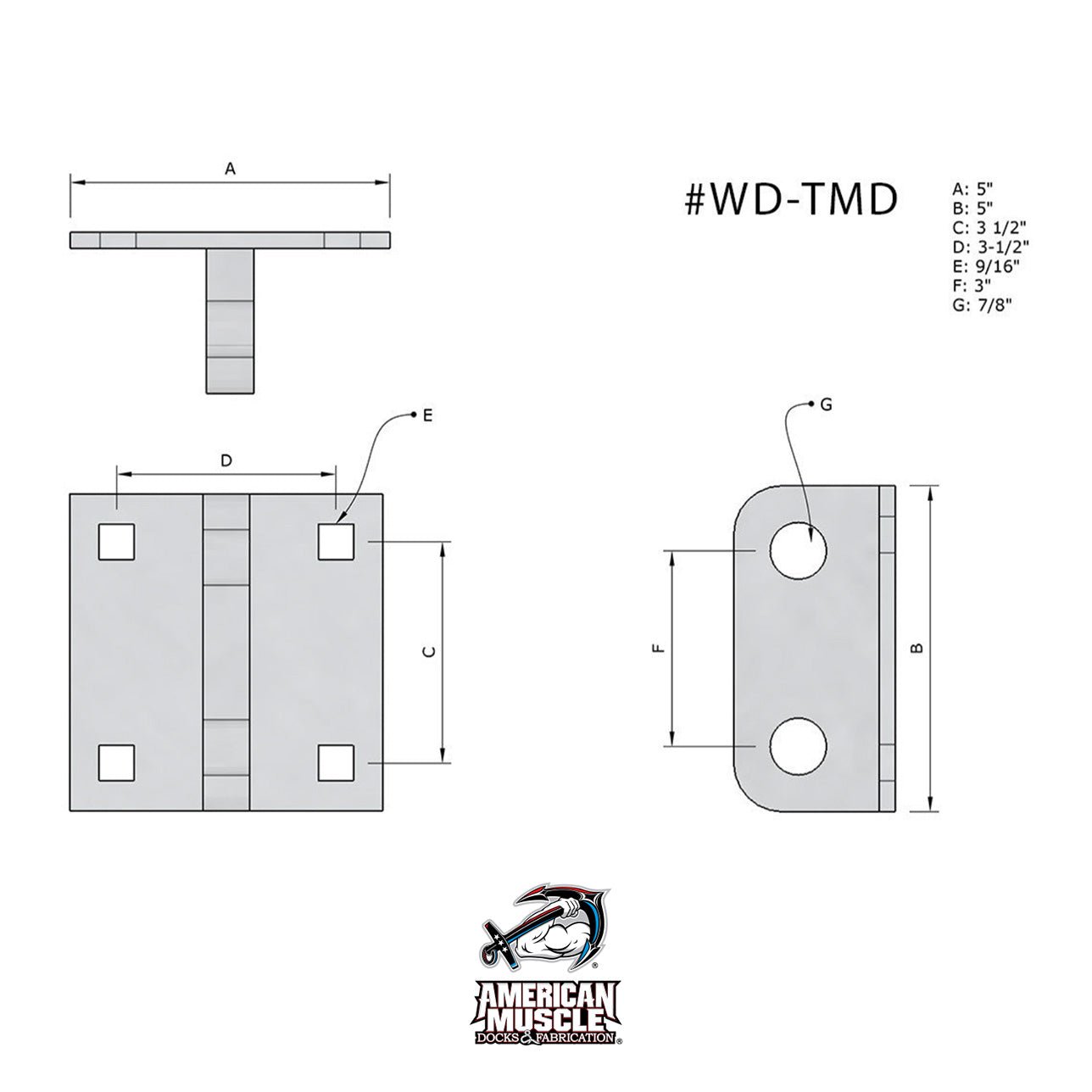 Non - Articulating Double Pin Bracket Male - American Muscle Docks & Fabrication