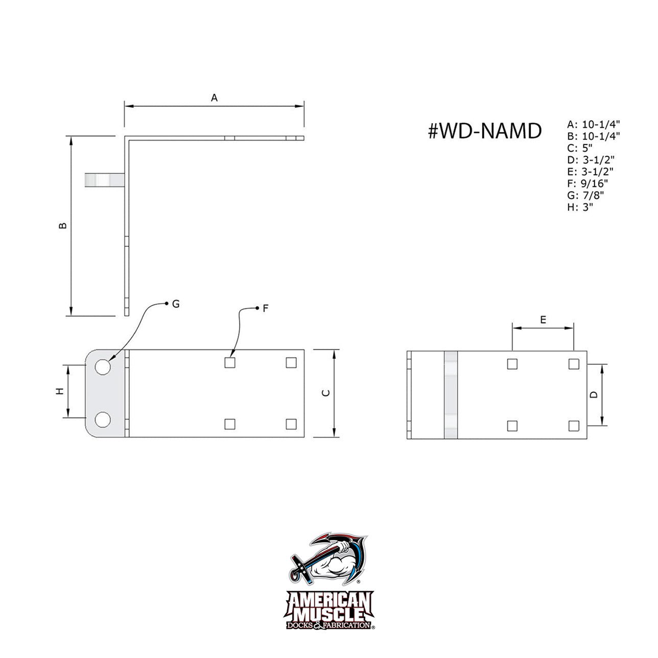 Non - Articulating Double Pin Corner Male - American Muscle Docks & Fabrication