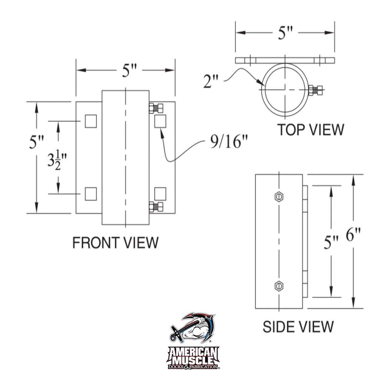 Pipe Holder 2 inch - Set Screws (Short) - American Muscle Docks