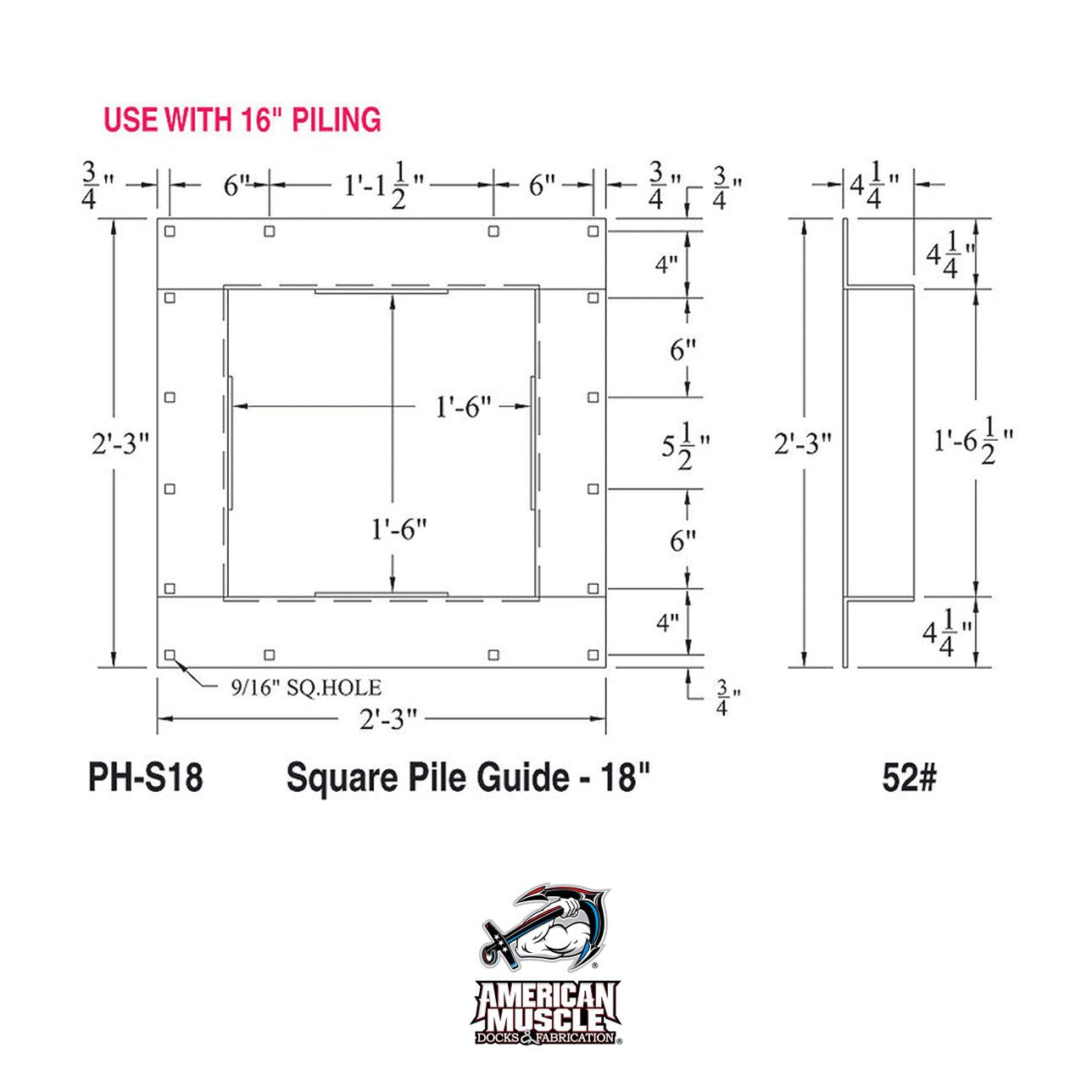 Square Pile Guide (No Roller) - American Muscle Docks & Fabrication