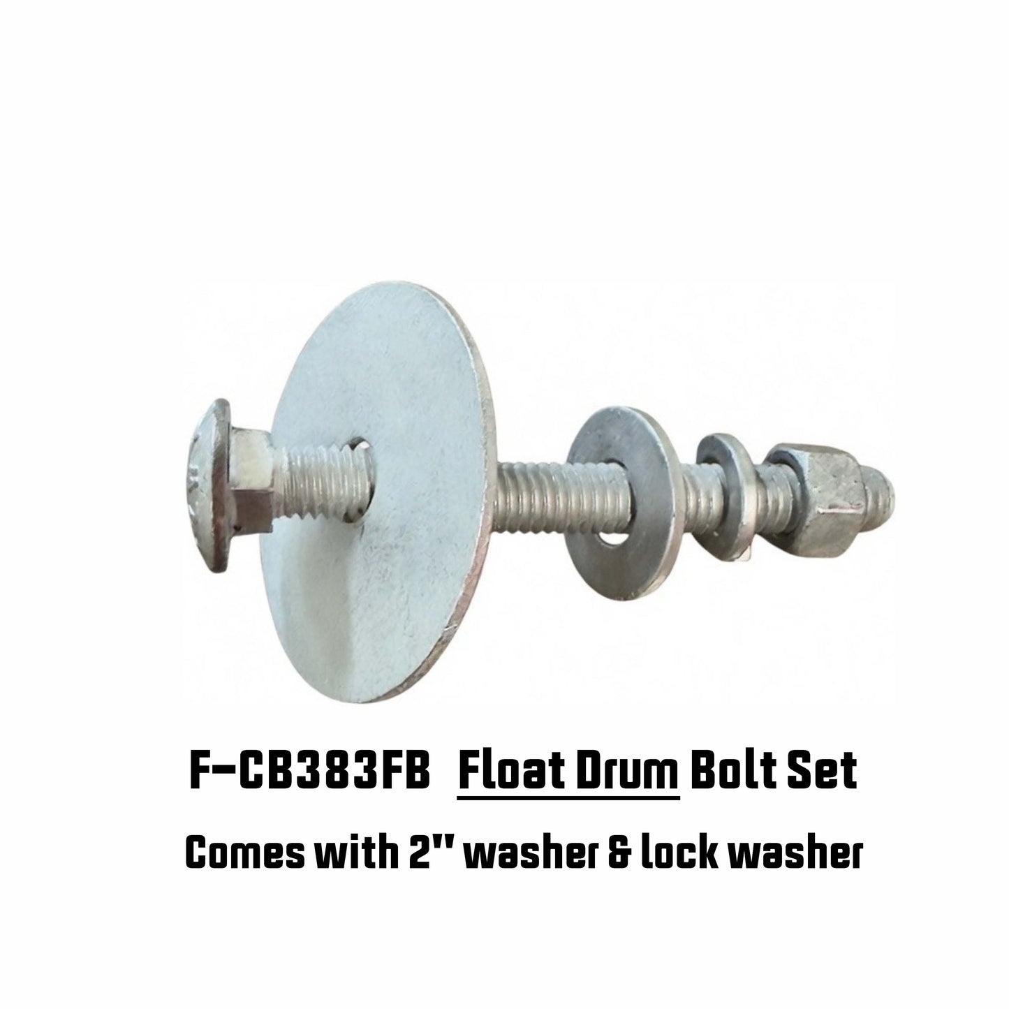 The American Muscle Docks & Fabrication HDG Carriage Bolt Sets include a large 2-inch washer, lock washer, and nut for secure fastening—ideal for dock hardware and waterfront construction.
