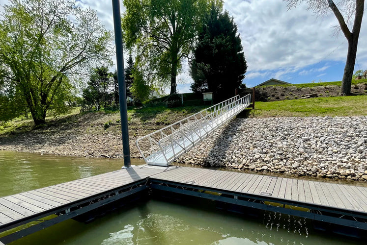 American Muscle Docks' aluminum gangway connecting shore to dock