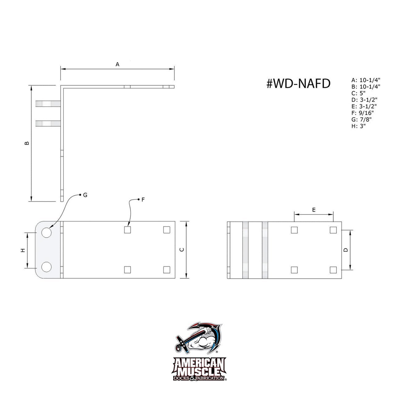 Non - Articulating Double Pin Corner Female - American Muscle Docks & Fabrication
