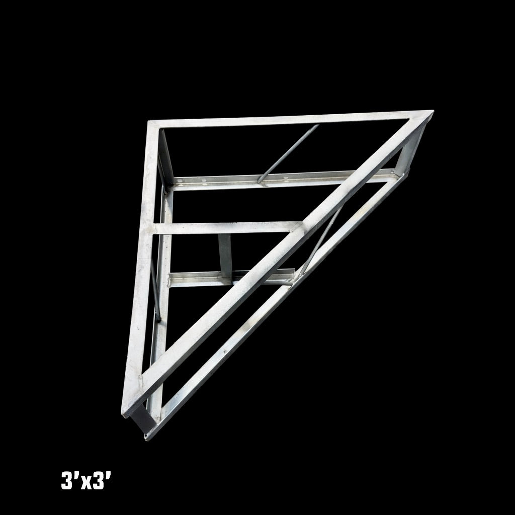 A Steel Truss Dock Finger Dock Stabilizer - 3 ft. by American Muscle Docks & Fabrication is shown with intersecting welded supports on a black background. “3’x3’” text appears in the lower left corner.