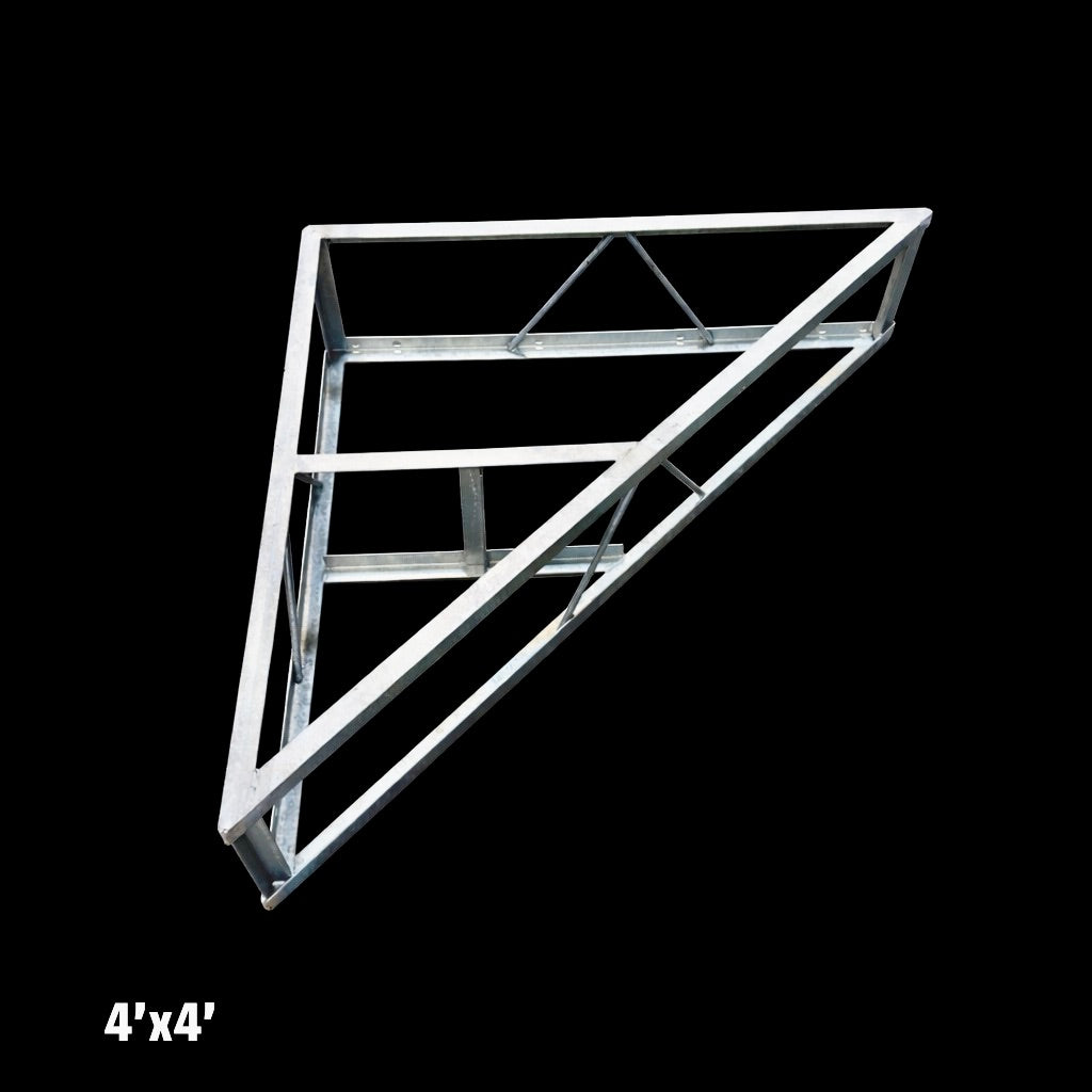 The American Muscle Docks & Fabrication Steel Truss Dock Finger Dock Stabilizer - 4 ft. features a welded metal triangular frame, shown against a solid black background, and is engineered to boost dock stability.