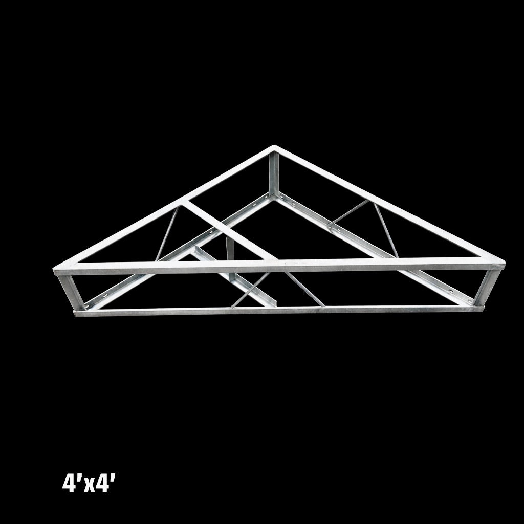 The American Muscle Docks & Fabrication Steel Truss Dock Finger Dock Stabilizer - 4 ft. features a welded triangular frame with diagonal supports to enhance dock stability, shown against a black background.