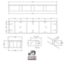 Technical drawing of the Float Drum - 2' x 8' x 12" with dimensions, cutouts, holes, and side profiles for dock flotation systems; EPS foam-filled core; American Muscle Docks & Fabrication logo at the bottom center.