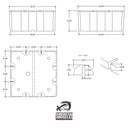 Technical drawing of the Dock Float Drum (3' x 3' x 16") by American Muscle Docks & Fabrication, showing detailed front, side, and top views with inch dimensions, sectional details, EPS foam-filled core for dock flotation, and brand logo at the bottom.