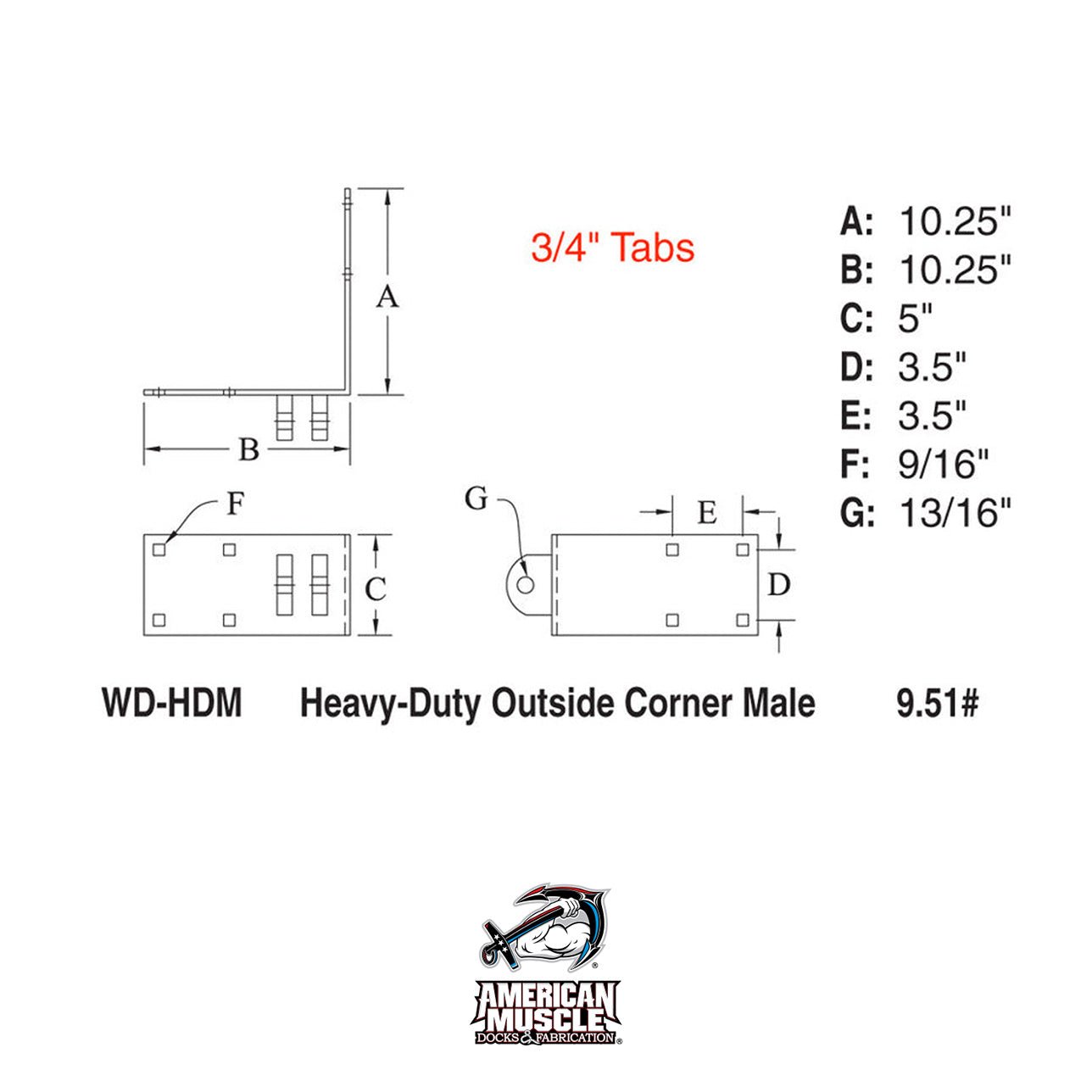 Outside Corner Male - Heavy Duty - American Muscle Docks & Fabrication