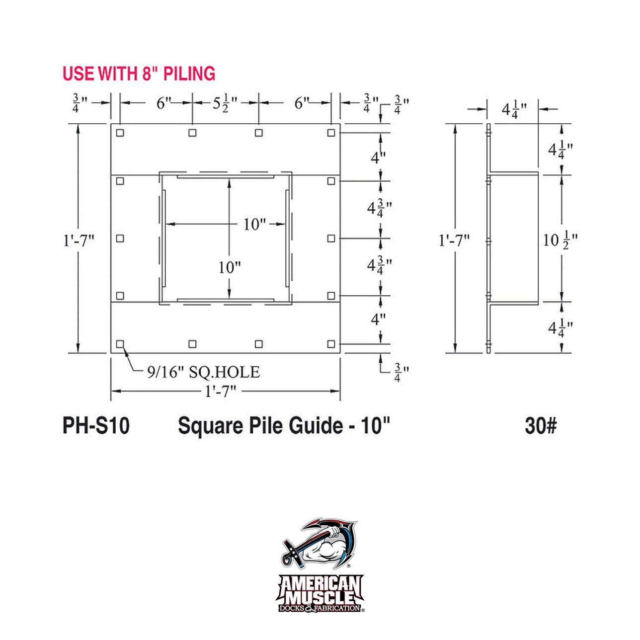 Square Pile Guide (No Roller) - American Muscle Docks & Fabrication