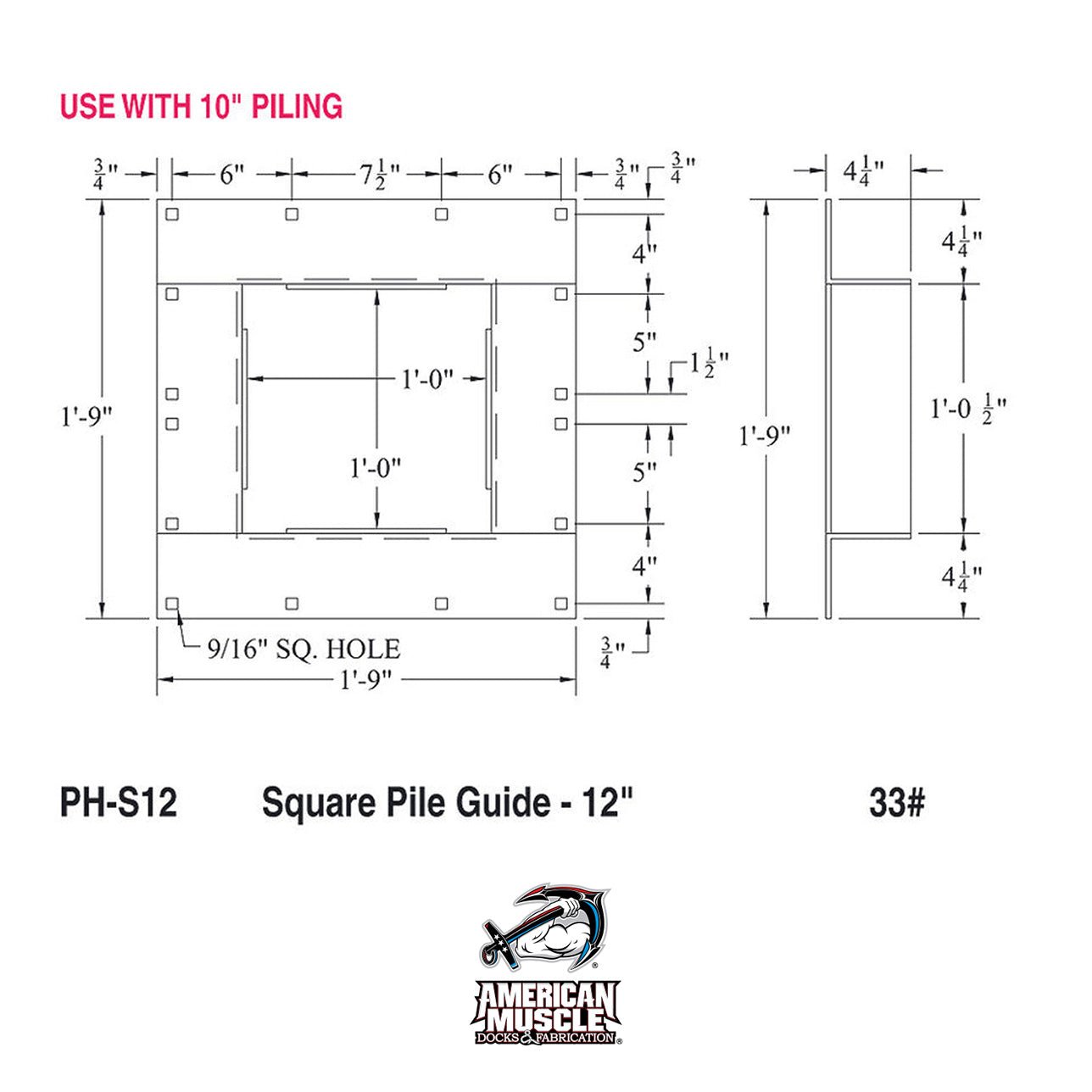 Square Pile Guide (No Roller) - American Muscle Docks & Fabrication