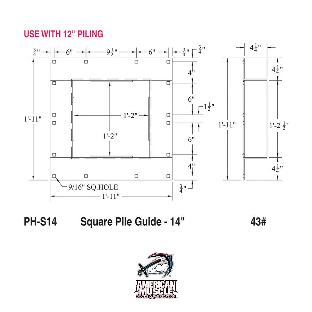 Square Pile Guide (No Roller) - American Muscle Docks & Fabrication