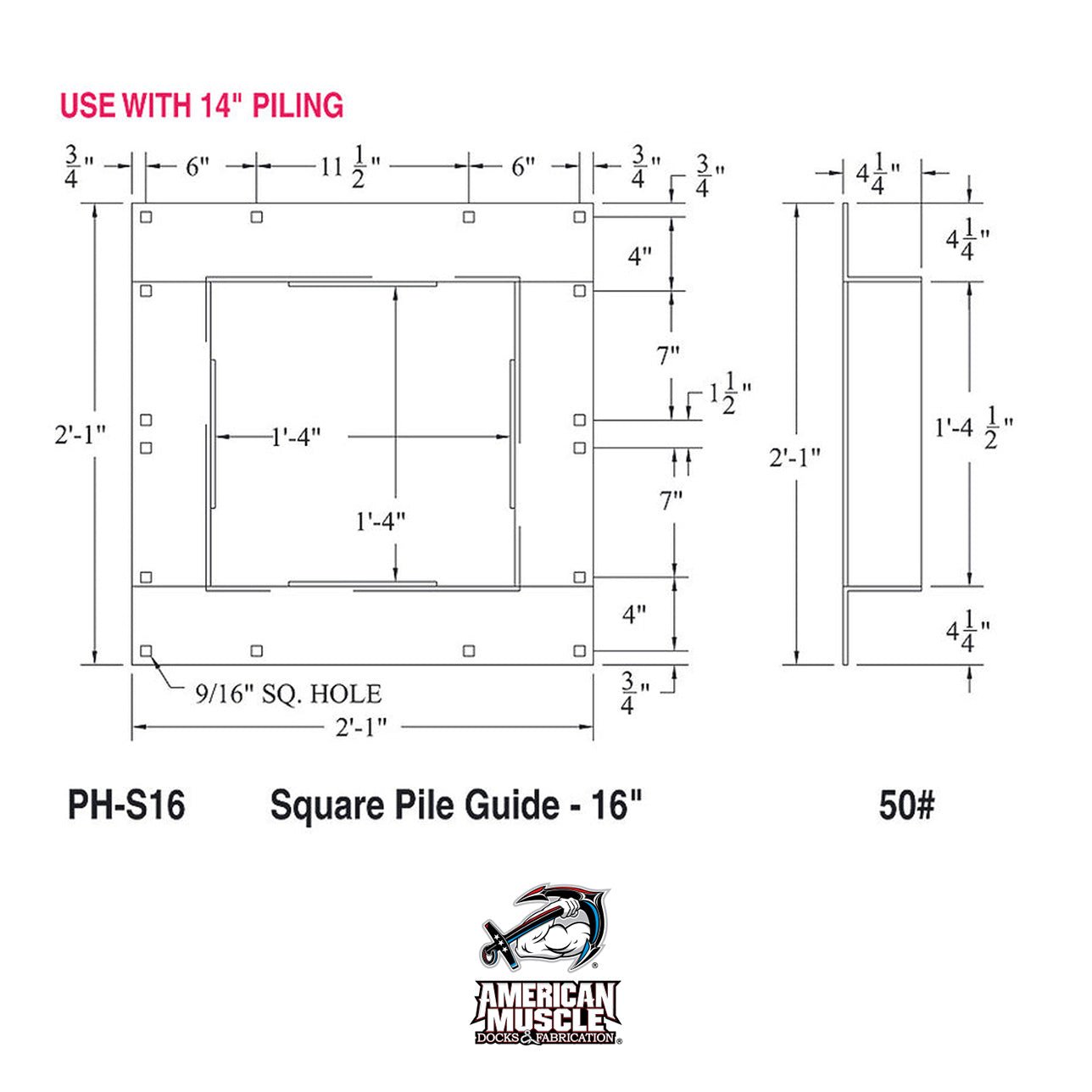 Square Pile Guide (No Roller) - American Muscle Docks & Fabrication