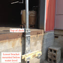 The Mr. Lifter - Manual 9' Pipe Track by American Muscle Docks & Fabrication is a rotating PWC lift mounted on the side of a concrete dock, with labeled parts like the top deck and a lower bracket set below water level.