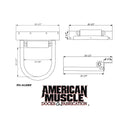 Technical drawing of an HD Hoop Pile Guide (Poly Roller) made from galvanized steel with labeled dimensions, featuring the American Muscle Docks & Fabrication logo at the bottom.
