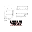 Technical drawing of HD Hoop Pile Guides (Poly Roller) with detailed dimensions, featuring a galvanized steel dock bracket and the American Muscle Docks & Fabrication logo at the bottom.