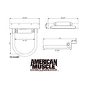 Technical drawing of HD Hoop Pile Guides (Poly Roller) with labeled dimensions, showing a galvanized steel bracket and the American Muscle Docks & Fabrication logo at the bottom.