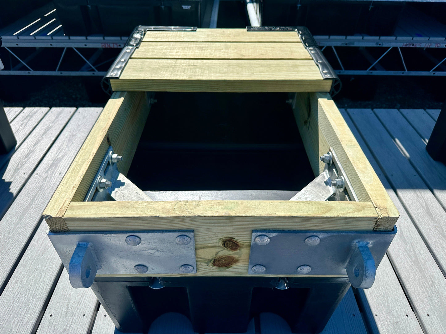 Wood Frame Floating Boat Dock Display American Muscle Docks