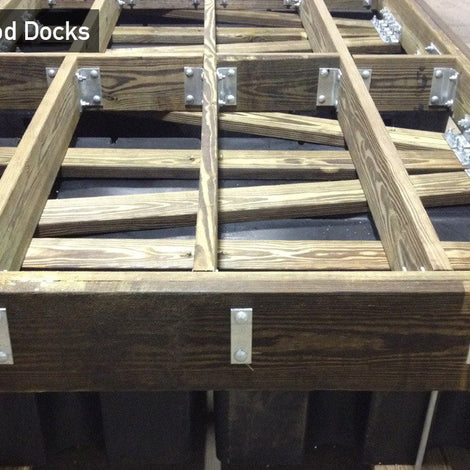 Wooden Frame Dock with floats and hardware built by American Muscle Docks