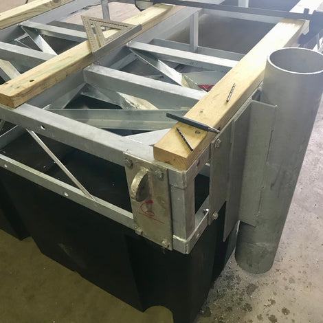 Dock hardware on steel truss floating dock built by American Muscle Docks