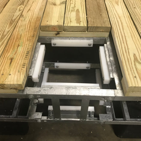 Inside dock square pile guide built by American Muscle Docks