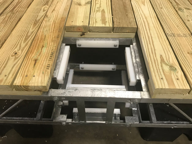 Inside dock square pile guide built by American Muscle Docks