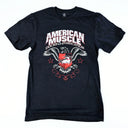 The AMD Eagle Crest T-Shirt by American Muscle Docks features an eagle, shield, anchor, and stars graphic in white, red, and gray—perfect for showing your American-built pride.