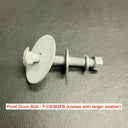 A HDG Carriage Bolt Set by American Muscle Docks & Fabrication with a larger washer, a smaller washer, and a nut is pictured on a dark textured surface. Ideal for dock hardware or waterfront construction projects.