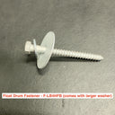 A metal screw with a large washer and hex head rests on a dark surface. Text reads: HDG Lag Bolt Sets by American Muscle Docks & Fabrication—ideal for fastening wood docks, includes larger washer.