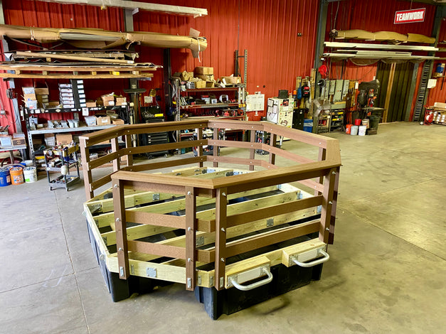 custom octagon floating dock with railings built by American Muscle Docks