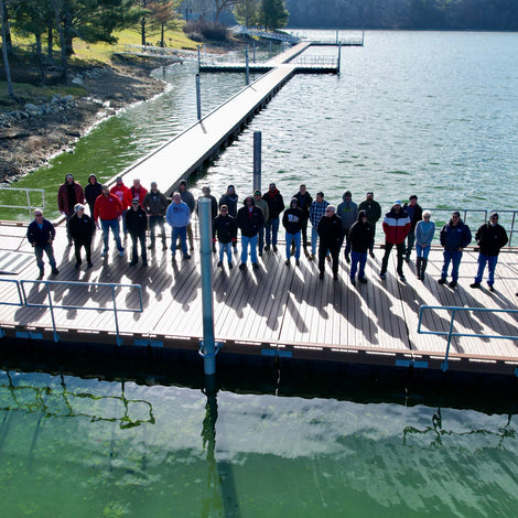 Drone picture of AMD employees on Washington County Lake Municiple Project built by American Muscle Docks