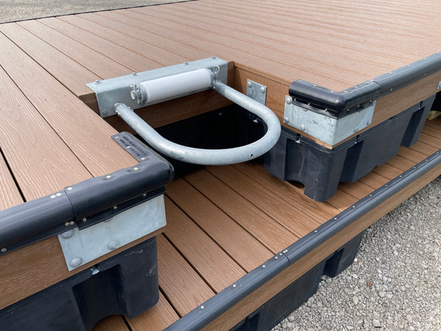 heavy duty custom dock with recessed piling built by American Muscle Docks