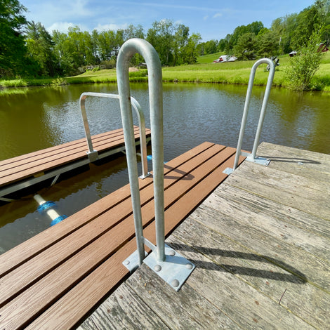 kayak dock with candy canes installed on fixed pier built by American Muscle Docks