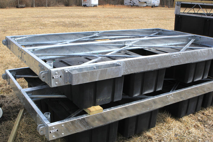 steel truss dock frame with floats heavy duty built by American Muscle Docks