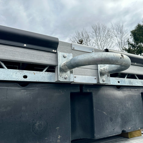piling hoop connector heavy duty on floating dock built by American Muscle Docks