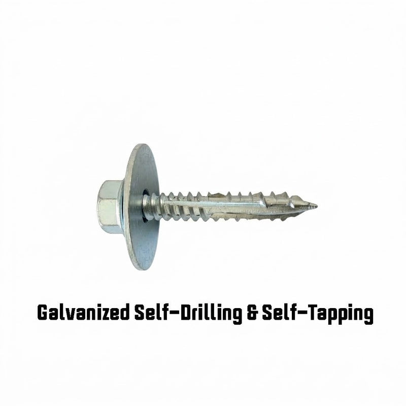 The American Muscle Docks & Fabrication Hex Head Washer Screw, ideal for steel truss hardware, is shown against a white background.