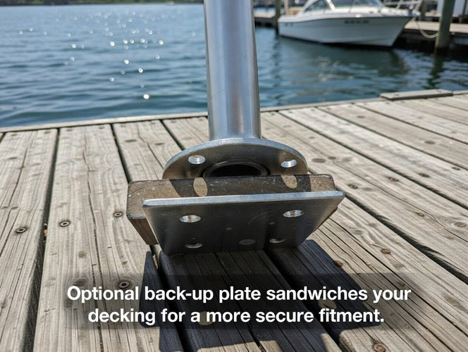 Helping Hand Backup Plate sandwich on a wooden dock with water and boats in the background