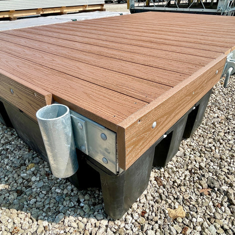 composite floating dock with heay duty hardware built by American Muscle Docks