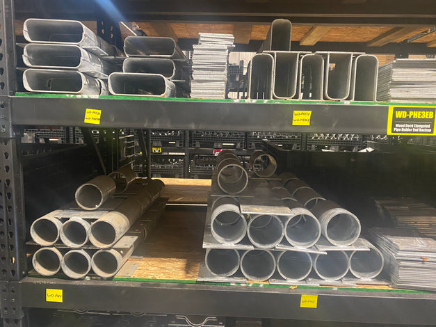 heavy duty dock hardware on warehouse shelves built by American Muscle Docks