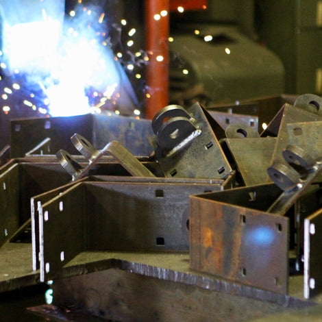 heavy duty floating boat dock parts being fabricated in house built by American Muscle Docks