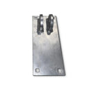Steel Truss Dock Hinge Connector Plate - Female rectangular metal plate with two protruding top hinge loops and three square bolt holes.