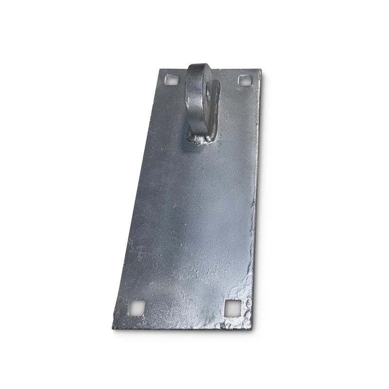 Steel Truss Dock Hinge Connector Plate - Male with a galvanized finish, four square bolt holes, and a central hinge lug for truss dock sections.