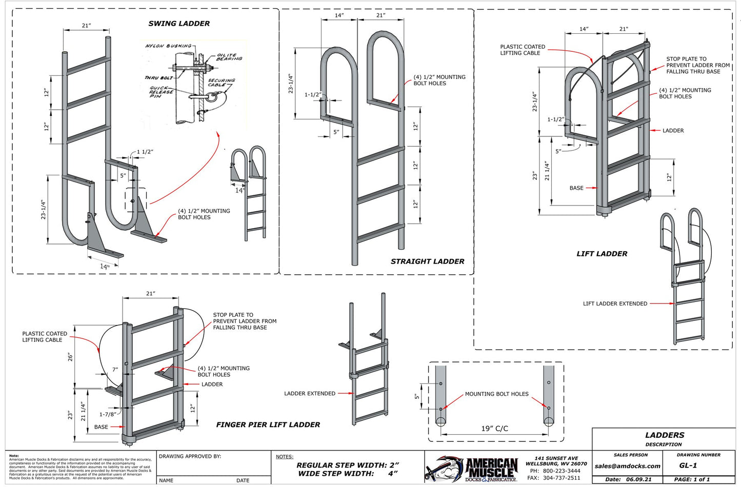 Straight Ladder - Hoop Handles - 7 Step Wide - American Muscle Docks & Fabrication